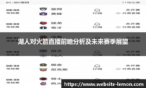 湖人对火箭直播前瞻分析及未来赛季展望